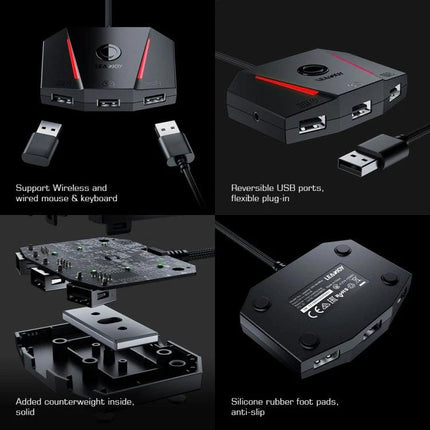 GameSir VX2 AimBox for Everyday Console Gaming Setup - compact adapter showing USB ports, internal PCB, counterweight and anti-slip feet