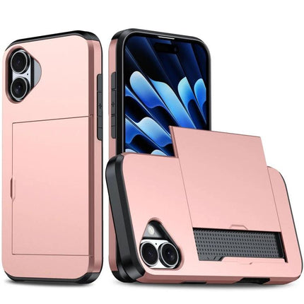 iPhone Card Holder Case for Everyday Protection and Card Storage - rose gold PC shell with TPU interior, raised edges and slim card slot