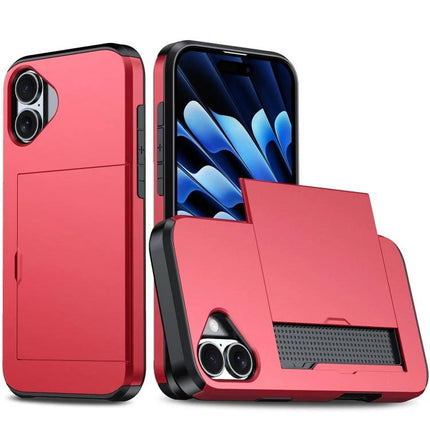 iPhone Card Holder Case for Everyday Protection and Card Storage slim red PC shell with TPU interior, raised edges, built-in card slot