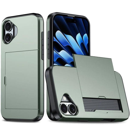 iPhone Card Holder Case for Everyday Protection and Card Storage slim green PC shell with TPU interior and raised edges