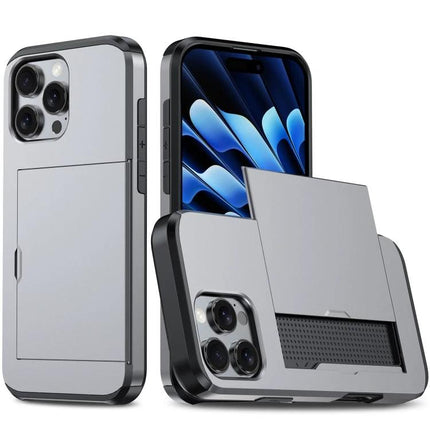Practical iPhone Case With Card Storage showing durable PC TPU construction and built-in card slot for ID and cards