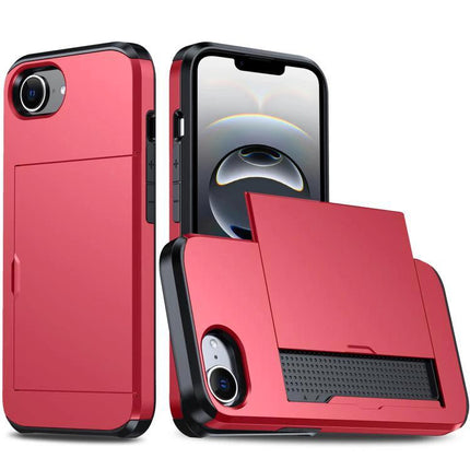 Durable Phone Case for Everyday Device Protection in red PC and TPU with built-in card slot and kickstand for drops and daily use