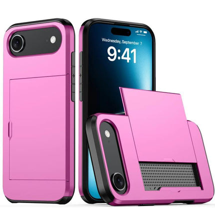 Practical iPhone Case With Card Storage in pink, durable PC+TPU protective case with built-in card slot for ID and cards