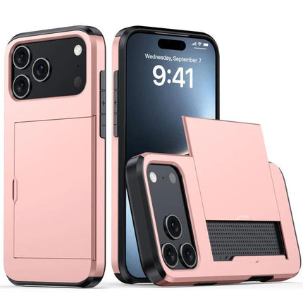 Durable Phone Case for Everyday Device Protection in rose gold PC TPU with built-in kickstand and card slot