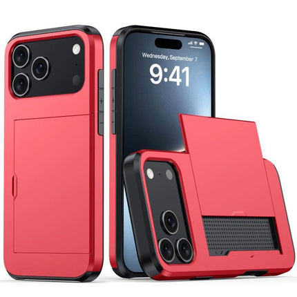Durable Phone Case for Everyday Device Protection slim red PC TPU case with kickstand and card slot for drop and bump protection