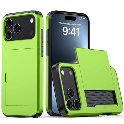 Durable Phone Case for Everyday Device Protection in bright green PC and TPU with card slot and raised camera protection