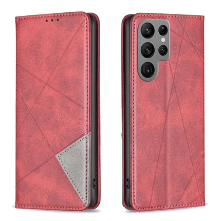 Leather Phone Case With Card Slot in red PU leather with TPU interior, folding wallet design and horizontal kickstand
