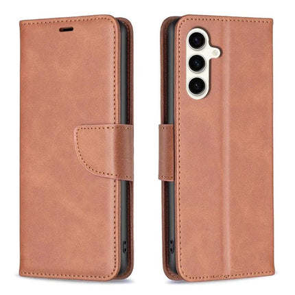 Protective Leather Flip Case With Card Storage in brown PU leather showing front and back with card slot and camera cutout