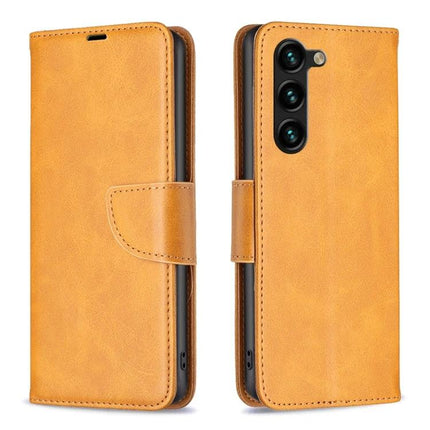Leather Samsung Galaxy Phone Case For Everyday Use - tan PU leather wallet case with card slots and magnetic closure for daily protection