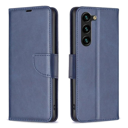 Leather Samsung Galaxy Phone Case For Everyday Use - blue PU leather wallet case with card slots and magnetic closure, front and back view
