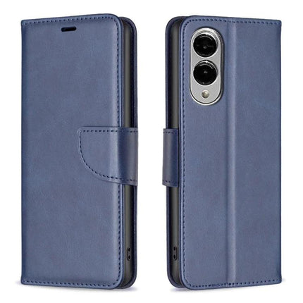 Leather Samsung Galaxy Phone Case For Everyday Use showing blue PU leather wallet case with card slots, magnetic clasp and camera cutout