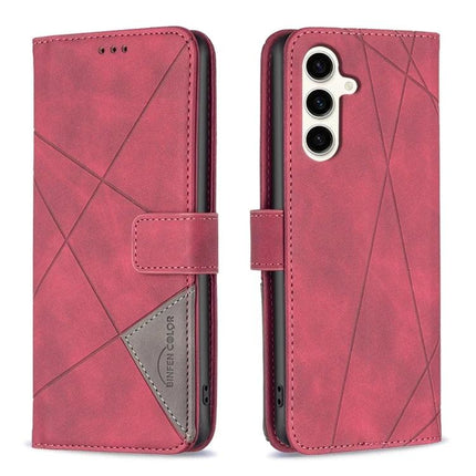 Leather Phone Case for Everyday Carry in rose red PU leather with card slots, photo frame slot and horizontal stand (front and back view)