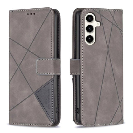 Leather Phone Case for Everyday Carry with PU leather, TPU interior, card slots and horizontal stand in gray geometric design
