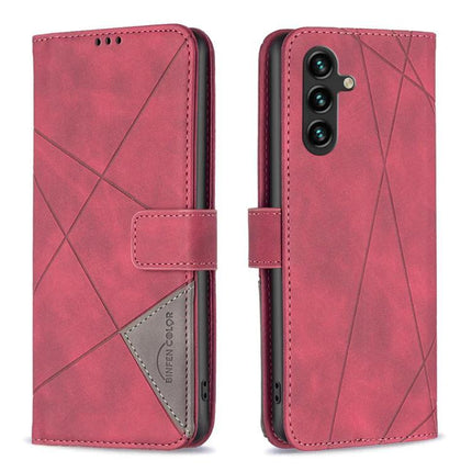 Leather Phone Case For Daily Protection On Samsung Essentials in pink PU leather with card slots, TPU core and horizontal viewing stand