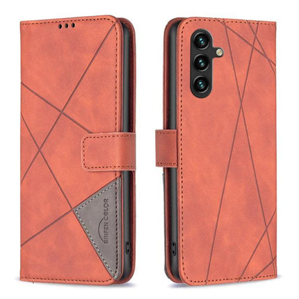 Leather Phone Case For Daily Protection On Samsung Essentials - PU leather wallet case with card slots, photo frame and kickstand in rust orange