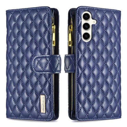 Versatile Flip Case With Card Slot navy quilted PU leather wallet case with zipper compartment and magnetic closure