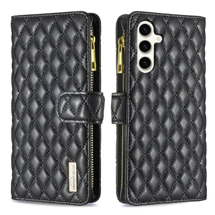 Versatile Flip Case With Card Slot black quilted PU leather wallet case with zipper compartment and detachable strap
