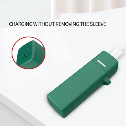 Silicone Case for Anker Soundcore Earphones in Daily Use charging with sleeve on green silicone protective cover