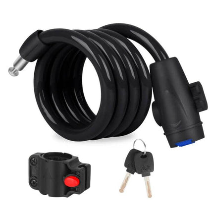 Bicycle Portable Anti Theft Steel Cable Lock For Daily Use 120cm Black coiled cable lock with keys and mount, PVC-coated alloy steel for urban commuting security