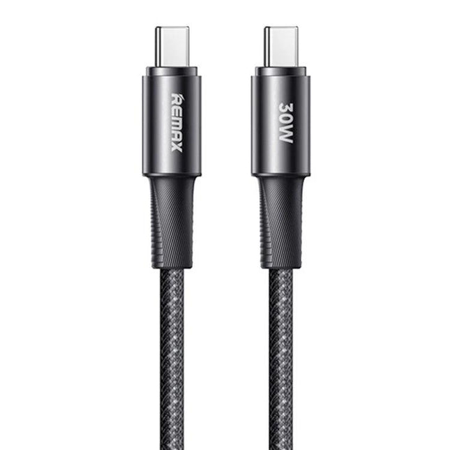 REMAX Type-C Cable for Everyday Device Charging and Data Transfer — durable zinc alloy plugs and 30W braided charging/data cable