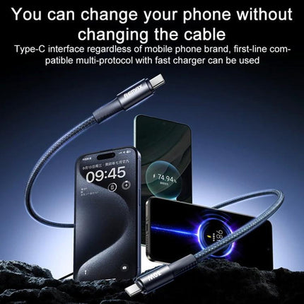 REMAX Type-C Cable for Everyday Device Charging and Data Transfer - durable zinc alloy plug braided cable showing fast charging and data transfer with phones