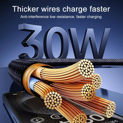 REMAX Type-C Cable for Everyday Device Charging and Data Transfer – 30W fast charging braided cable with zinc alloy plug and thicker copper wires