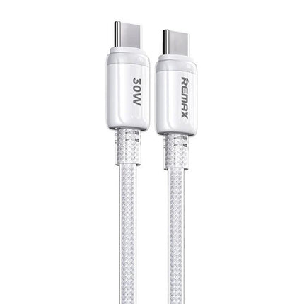 REMAX Cable for Daily Device Charging and Travel Needs - white braided 30W USB-C to USB-C fast charging cable for phone and tablet