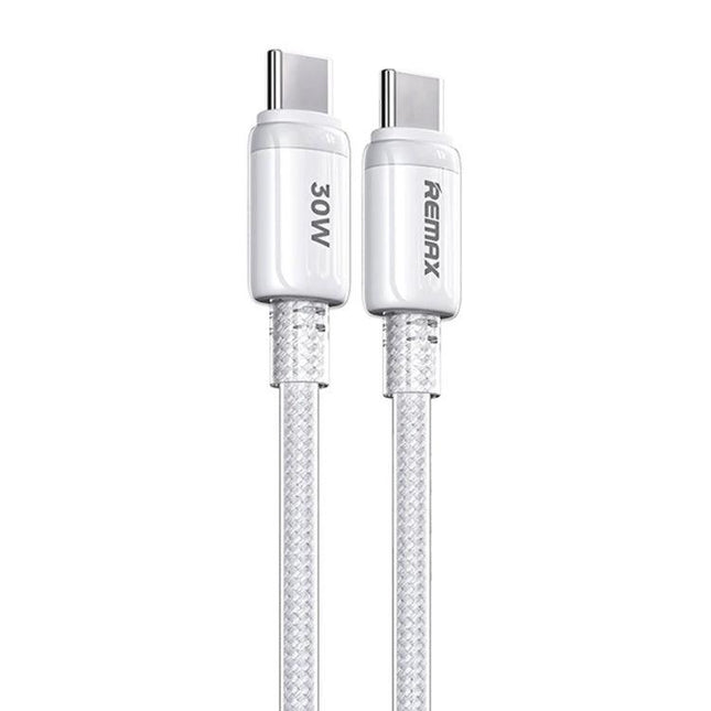REMAX Cable for Daily Device Charging and Travel Needs - white braided 30W USB-C to USB-C fast charging cable for phone and tablet