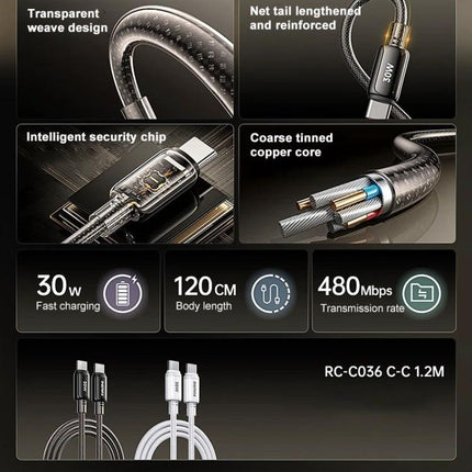 REMAX Cable for Daily Device Charging and Travel Needs - 30W fast charging, 1.2m braided USB-C cable with reinforced tail and copper core