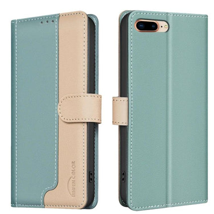 Leather Phone Case With Card Storage For Daily Errands And Commute On The Go Everyday Use - teal and beige PU leather wallet case with card slots
