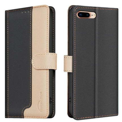 Leather Phone Case With Card Storage For Daily Errands And Commute On The Go Everyday Use - black and tan PU leather wallet case with three card slots and cash pocket