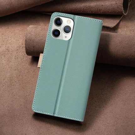 Leather Cardholder Phone Case For Everyday Use With Card And Cash Storage Pocket in teal leather with three card slots and RFID blocking