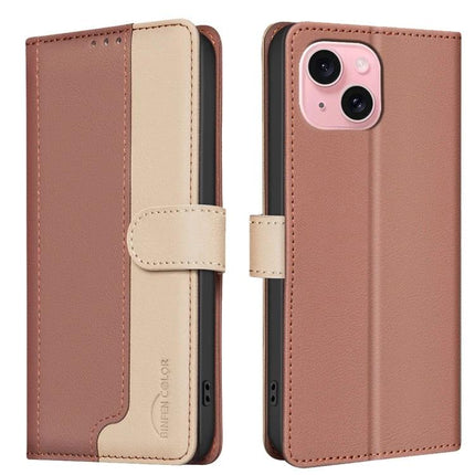 Leather Phone Case With Card And Cash Storage brown two-tone wallet style with three card slots RFID blocking