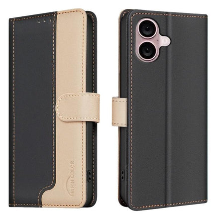 Leather Phone Case With Card And Cash Storage For Everyday Use And Easy On The Go - black and beige PU wallet case with RFID shielding