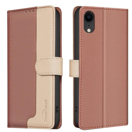 Leather Phone Case With Card and Cash Storage in brown PU leather folio with three card slots and cash pocket
