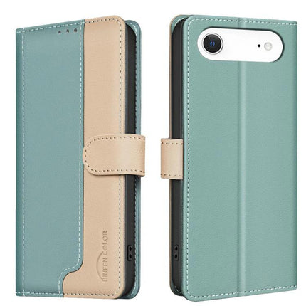 Leather Phone Case With Card And Cash Storage For Everyday Use And Easy On The Go teal and tan PU leather wallet case with RFID shielding