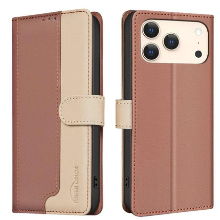 Leather Phone Case With Card Slot For Daily Use Keeps Cards Secure And Wallet Organized brown two-tone wallet-style phone case with card slots and magnetic strap