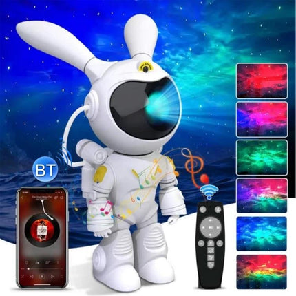 Starry Projection Lamp for Cozy Bedroom Evenings at Home - rabbit astronaut projector with Bluetooth, remote, multicolor nebula star effects for relaxing reading