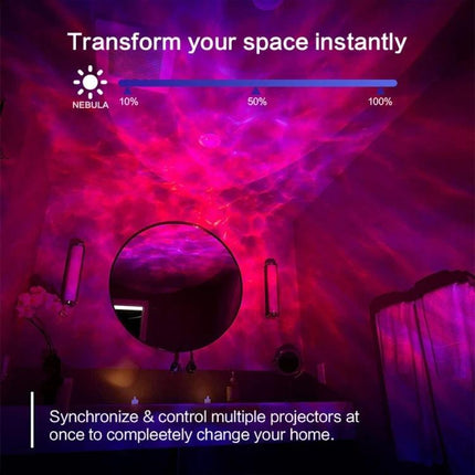 Starry Projection Lamp for Cozy Bedroom Evenings at Home projecting purple nebula and stars on bedroom ceiling creating soothing ambient light