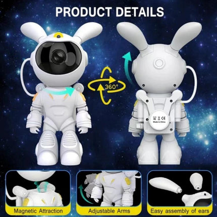 Starry Projection Lamp for Cozy Bedroom Evenings at Home - rabbit astronaut projector with 360° rotating head, adjustable arms and magnetic ears for ambient starry night