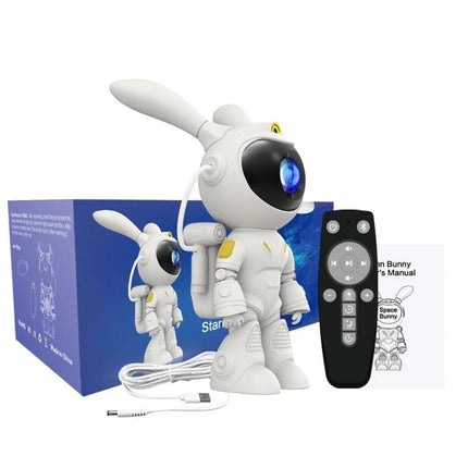 Starry Projection Lamp for Cozy Bedroom Evenings at Home - white space bunny projector with remote, USB cable, packaging and manual