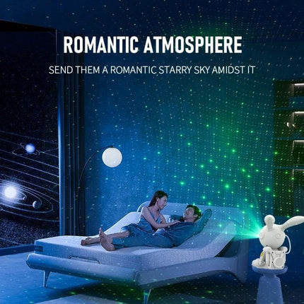 Space Rabbit Lamp for Relaxing Bedroom Evenings at Home projecting starry nebula ambiance over couple on bed