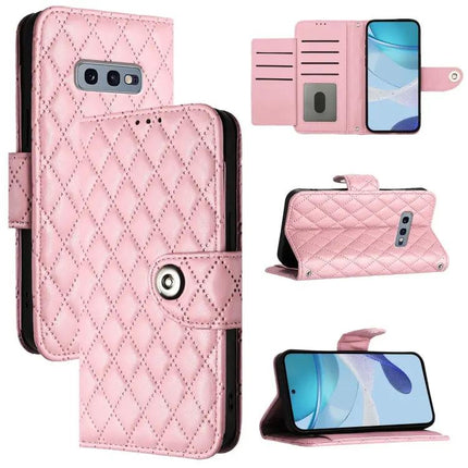 Rhombic Leather Flip Case With Lanyard For Galaxy S10 Series