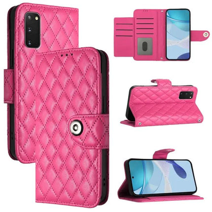 Rhombic Texture Flip Leather Phone Case With Lanyard