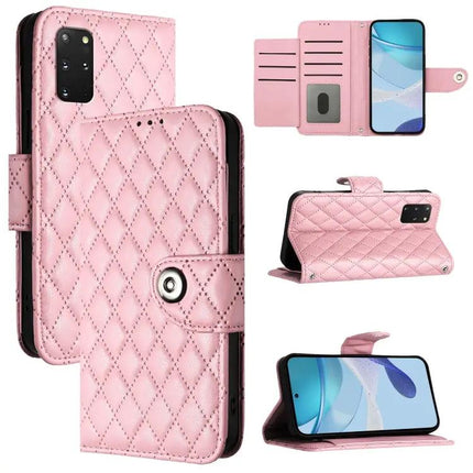 Rhombic Texture Flip Leather Phone Case With Lanyard