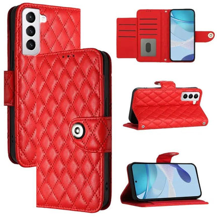 Rhombic Texture Flip Leather Phone Case With Lanyard