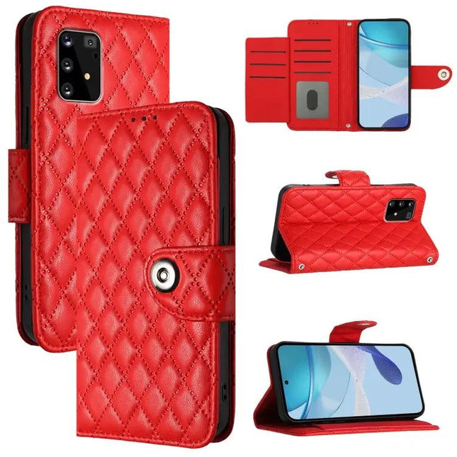 Rhombic Leather Flip Case With Lanyard For Galaxy S10 Series