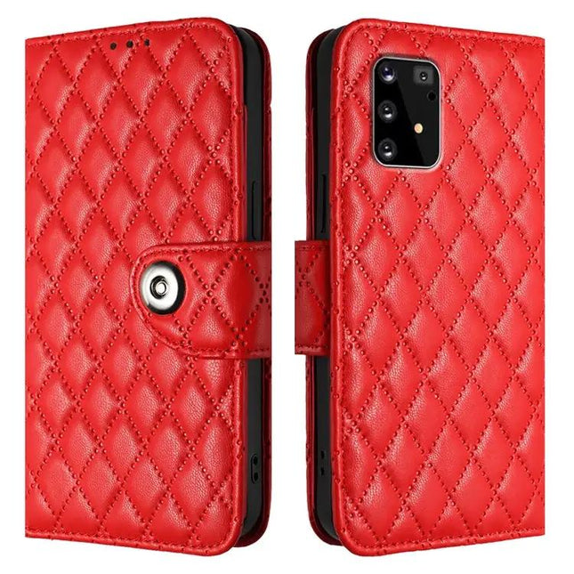 Rhombic Leather Flip Case With Lanyard For Galaxy S10 Series