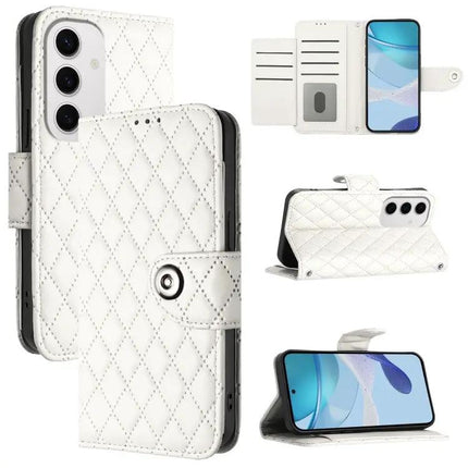 Rhombic Texture Flip Leather Phone Case With Lanyard