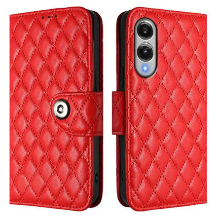 Rhombic Texture Flip Leather Phone Case With Lanyard